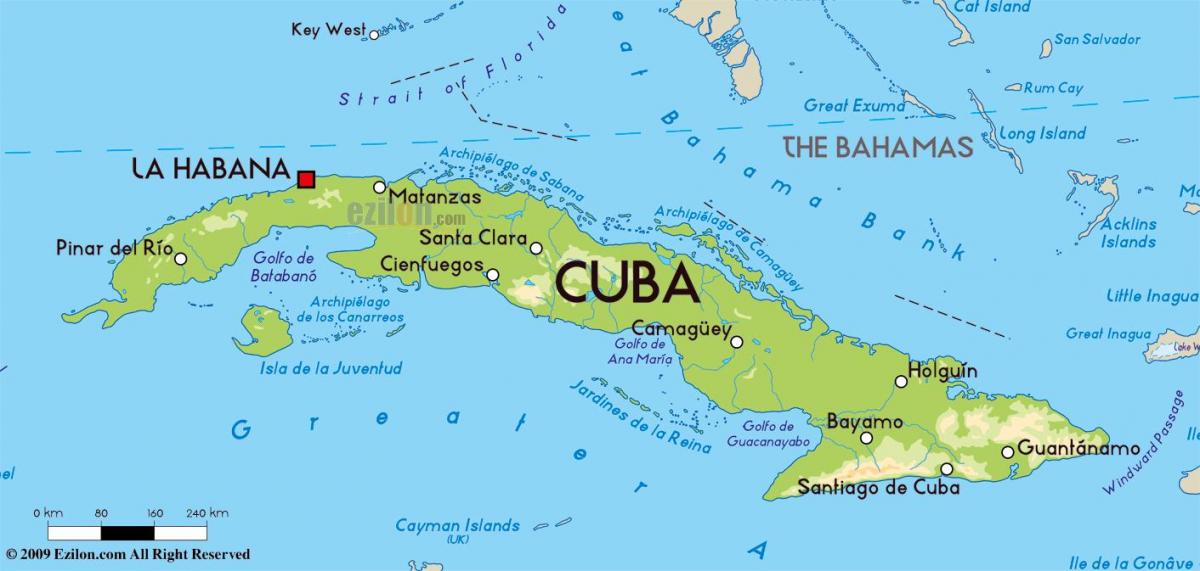 خريطة مدن كوبا المدن الرئيسية وعاصمة كوبا