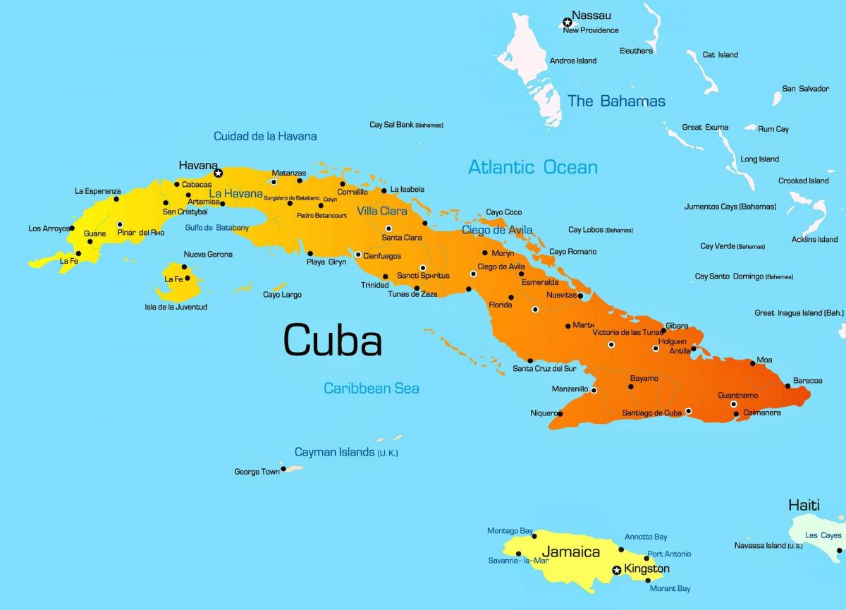 خريطة مدن كوبا المدن الرئيسية وعاصمة كوبا